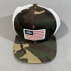 AFTCO Camo Snapback Hat Mesh-Back Cap‎ Fishing Outdoors Casual Red USA Logo